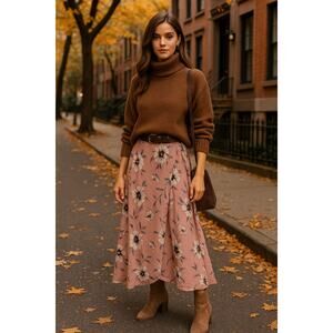 Bobbi Rocco Los Angeles Floral Wrap Midi Skirt Size‎ S Pink Boho Romantic